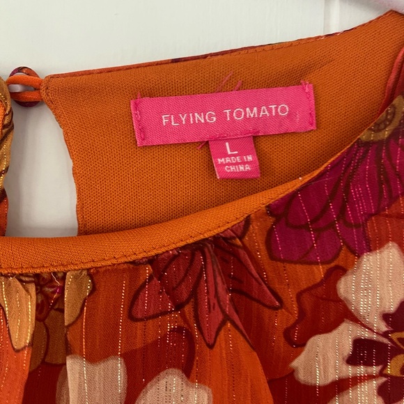NEW BoutiqueTabitha Rust Floral Flare Sleeve Mini Dress Size Large - Picture 7 of 14